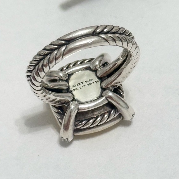 David Yurman 14mm Square Gold Dome Diamond Chatelaine Ring 925/18K - Picture 5 of 10